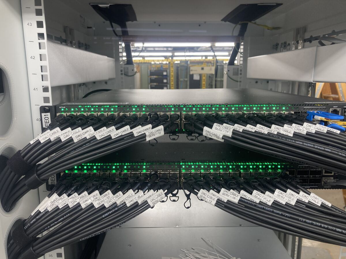 Commercial server rack network cabling installation